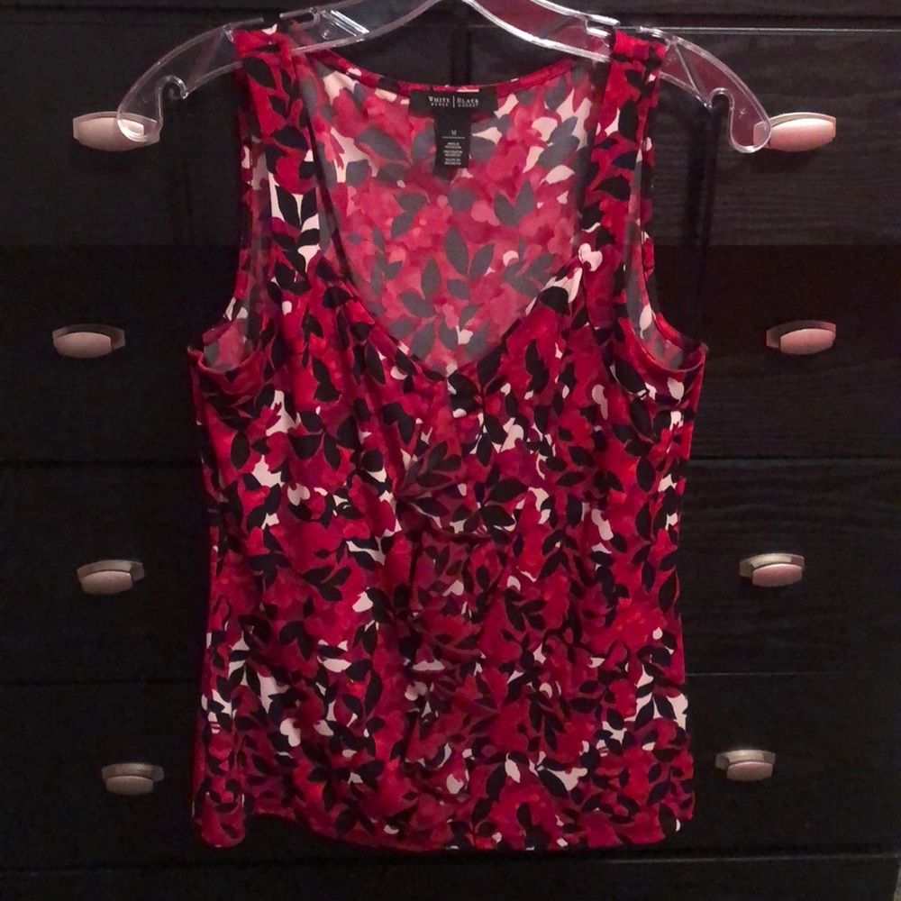 WHBM Red Floral v-neck shell